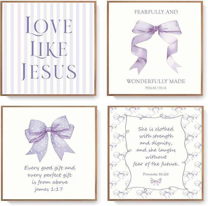 LARTSFRO Coquette Purple Bow Jesus Wall Art Decor Posters, Inspirational Bible by Unknown