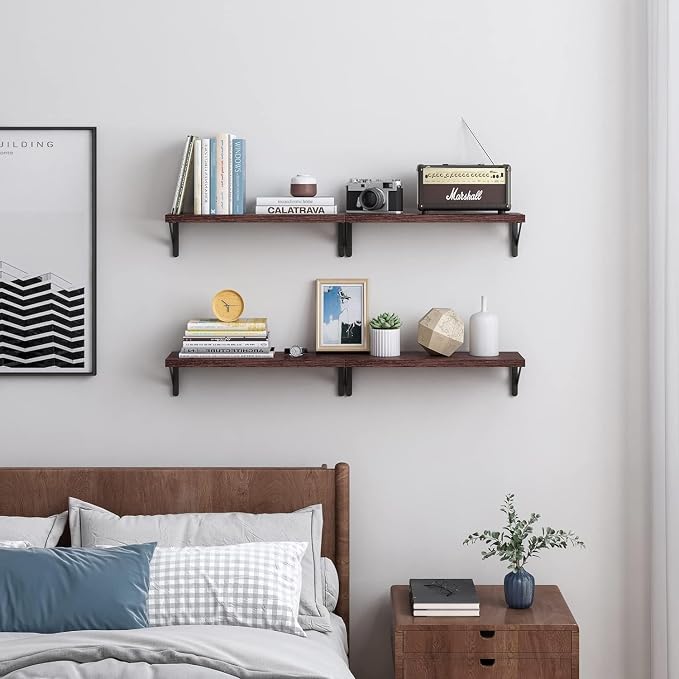 YGEOMER Floating Shelves for Wall, Different Sizes Walnut Red Brown Wall - Image 7