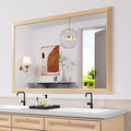 Amorho Bathroom Mirror, 60 X40 Inch Wall Mirror, Oak Wood Grain Metal Framed by Amorho