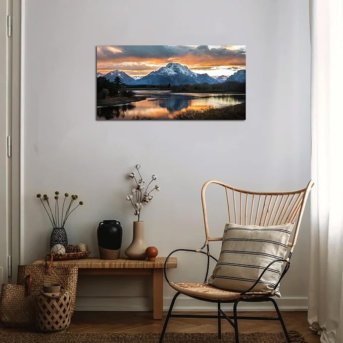 Sunset Mountain Wall Art for Living Room Nature Grand Teton Landscape Canvas - Image 3