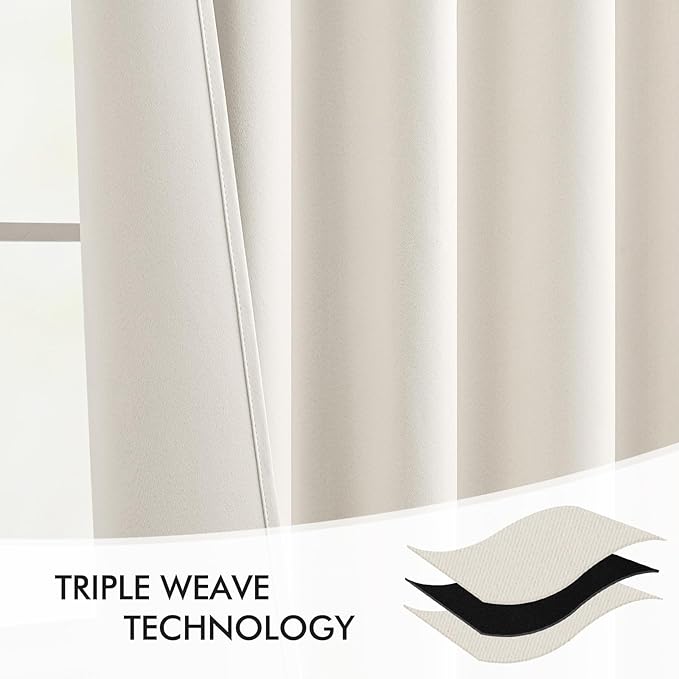 MIULEE Ivory Back Tab Blackout Curtain 96 Inch Long 2 Panels Set - Image 7