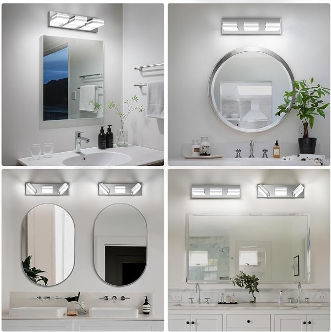 Modern LED Small Bathroom Lights Fixtures 3-Light, Stainless Steel Chrome - Image 8