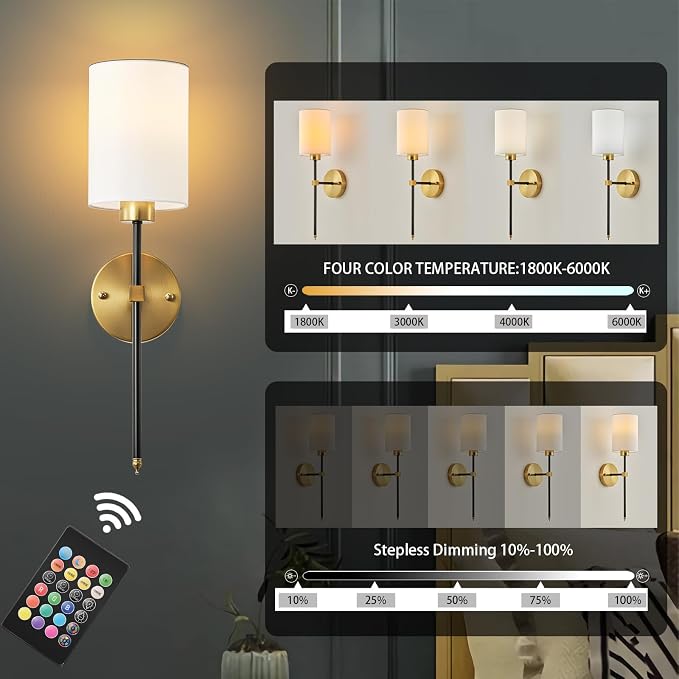 Battery Operated Wall Sconce Set of Two, Wireless Rechargeable Wall Light - Image 4