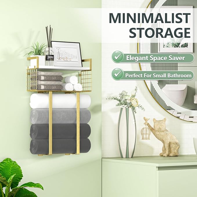 Towel Racks for Bathroom, Bathroom Shelf Over Toilet, Floating Shelves - Image 7