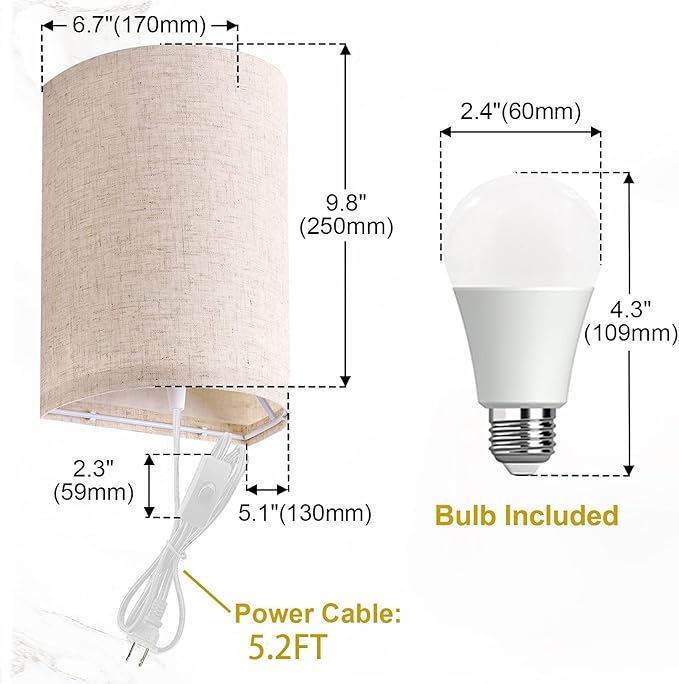 AVV Wall Sconces Set of Two, Wall Lamp Plug in - Image 6