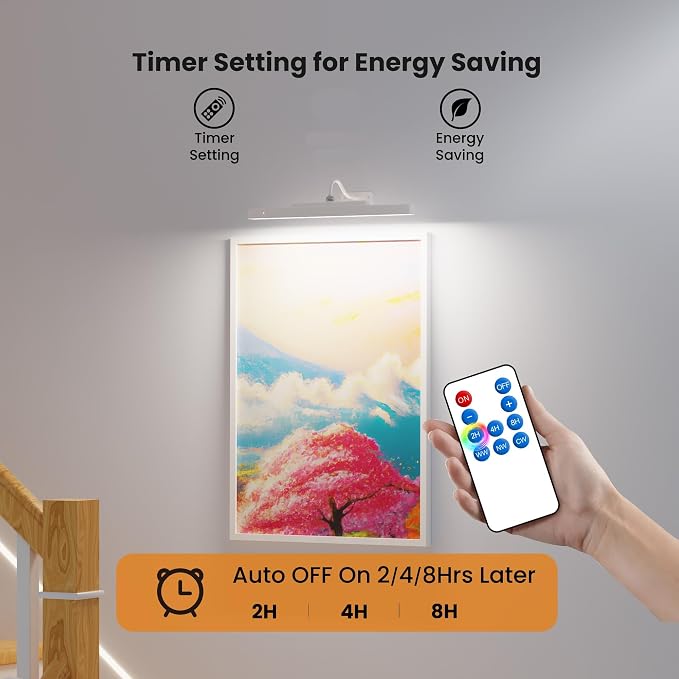 Picture Light with Remote - 16in White Rechargeable Battery Wall Light - Image 5