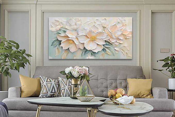 Anolyfi White Textured Flowers Large Canvas Wall Art - Image 6