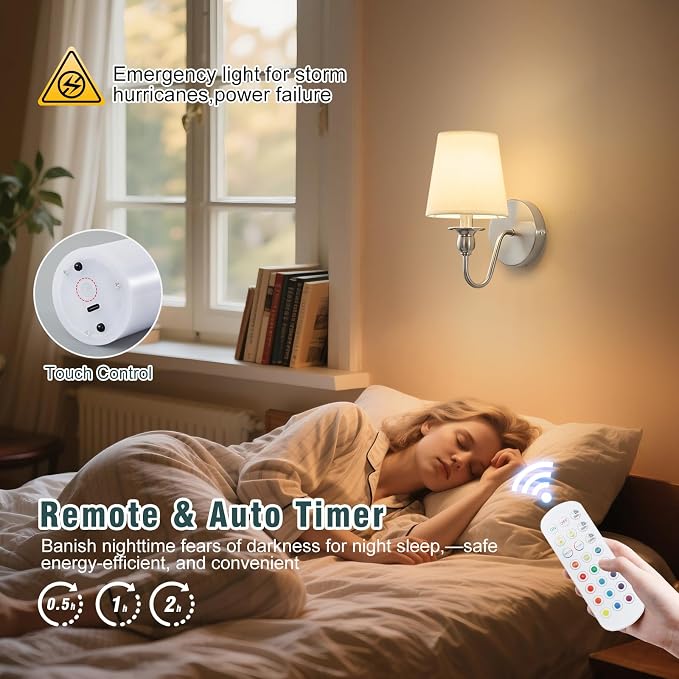 Battery Operated Wall Sconces set of Two, Rechargeable Wall Sconce - Image 7