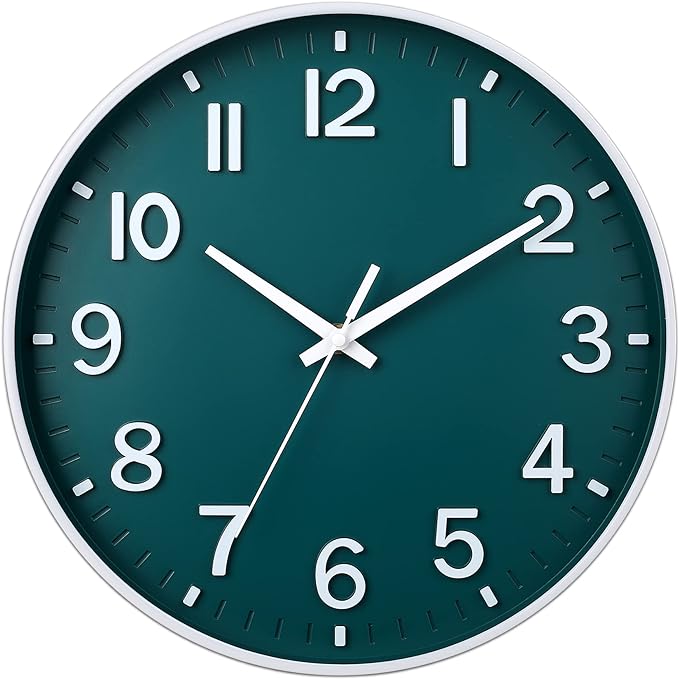 HZDHCLH Green Wall Clocks Battery Operated, 12 inch Silent Non Ticking Modern by HZDHCLH
