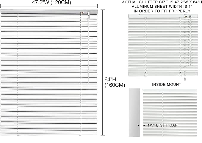 YIIBAII Mini Blinds Suitable for 47.5" W x 64" H Windows 1" Aluminum Horizontal - Image 6