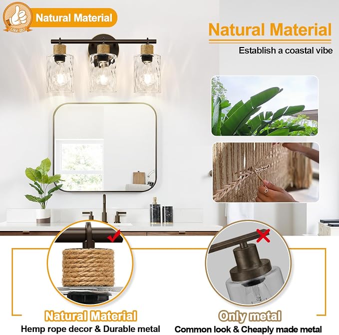 MOKATNG Bathroom Light Fixtures, 3-Light Coastal Vanity Lights - Image 3