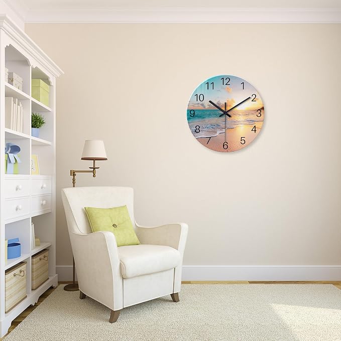 Beach Coastal Wall Clocks Battery Operated Analog Round Wall Clock - Image 3