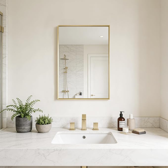 BOMINICA Brushed Gold Bathroom Mirror - Image 9