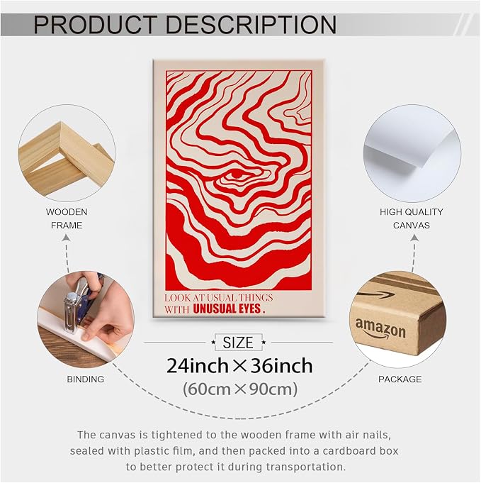 Retro Red Abstract Eye Canvas Wall Art Vintage Hippie Trippy Poster Affirmation - Image 2
