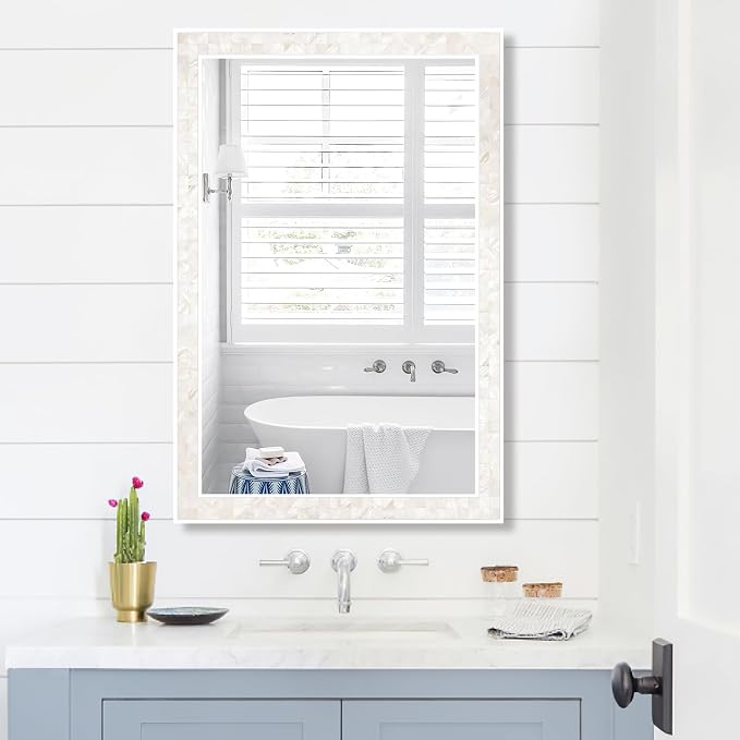 Tanmicoshomy White Shell Framed Rectangular Wall Mirrors - Image 2
