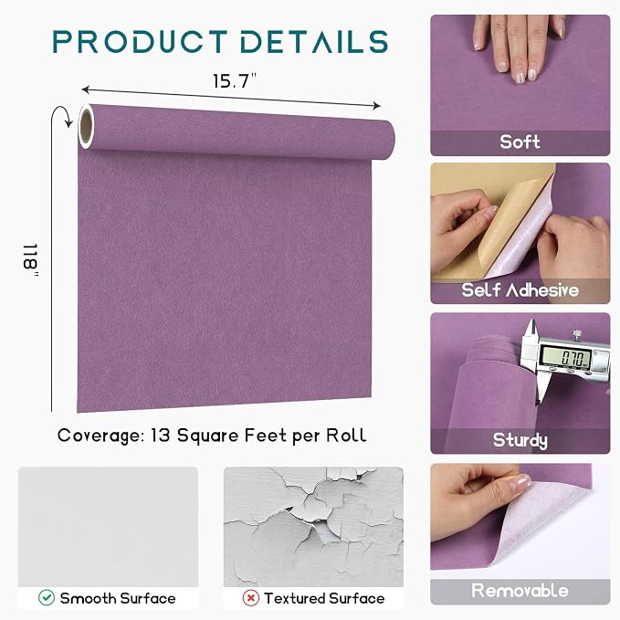 VEELIKE Lavender Purple Velvet Drawer Liner Self Adhesive Velvet Contact Paper - Image 8