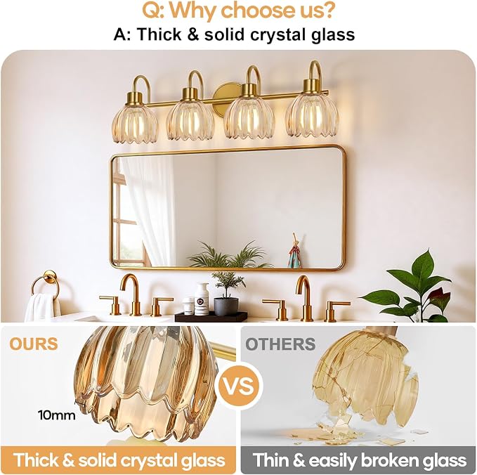 4-Light Bathroom Light Fixtures, Vintage Bathroom Vanity Lighting Fixtures Over - Image 5