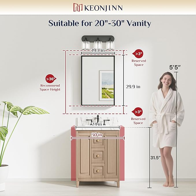 Keonjinn 20 x 30 Inch Black Bathroom Mirrors - Image 5