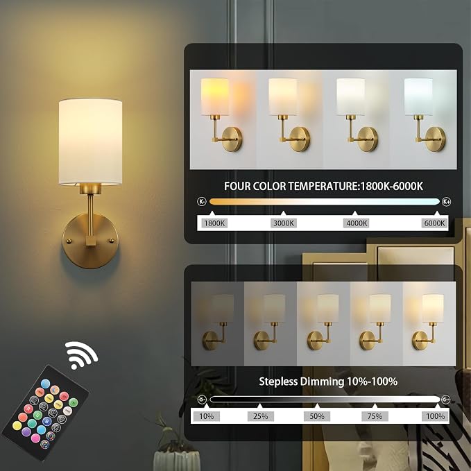 Battery Operated Wall Sconce Set of Two, Wireless Rechargeable Wall Light - Image 5