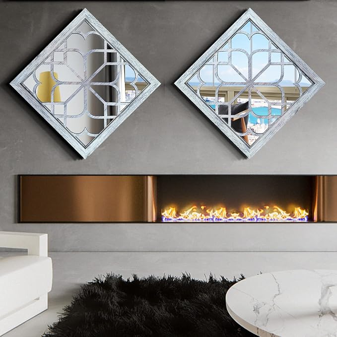 Wocred 2 PCS Square Wall Mirror, Gorgeous Rustic Farmhouse Accent Mirror - Image 2