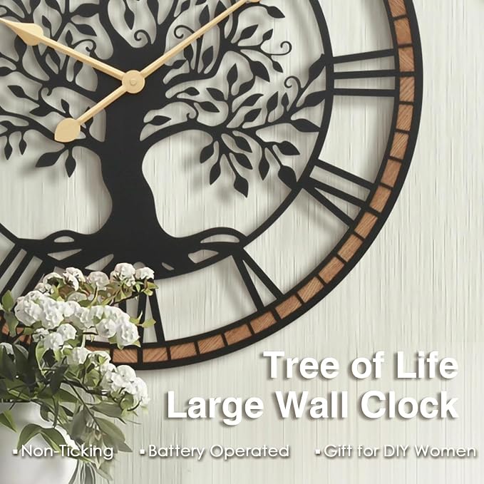 Micasso Farmhouse Large Wall Clock: 24Inch Rustic Tree of Life Metal - Image 9