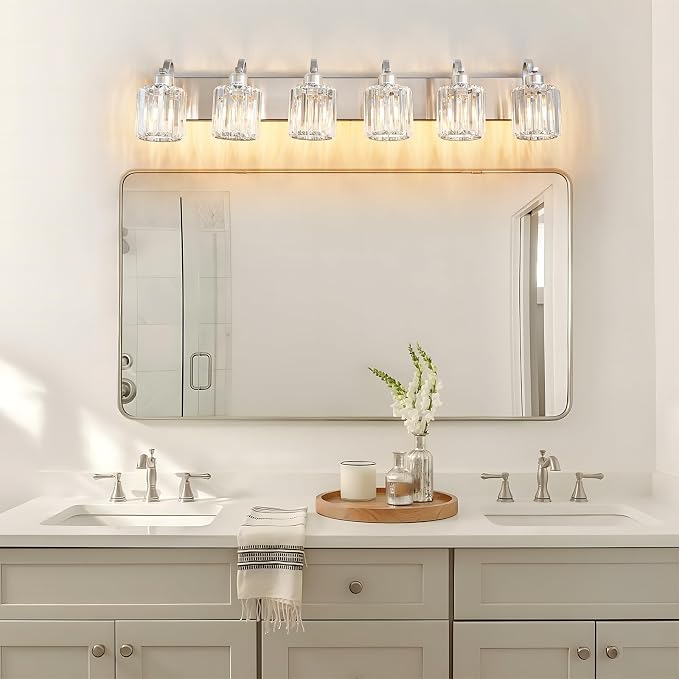 Crystal Bathroom Lighting Fixtures Over Mirror, 6 Light Brushed Nickel Vanity - Image 2