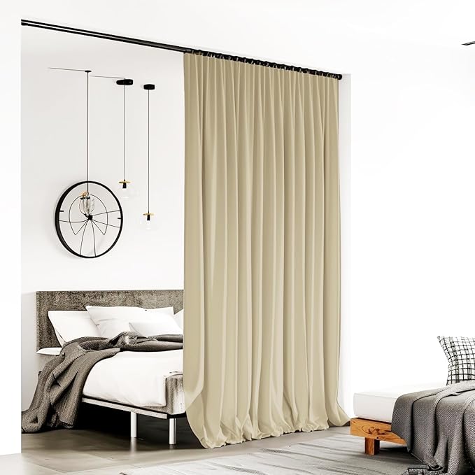 Room Divider Curtains for Ceiling Track Rod, 15 ft Wide x 7 ft Tall, Cream Beige - Image 2