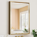 Gold Bathroom Mirror, 24x36 Brushed Gold Bathroom Mirror Beveled Edge, by QUEENFUN