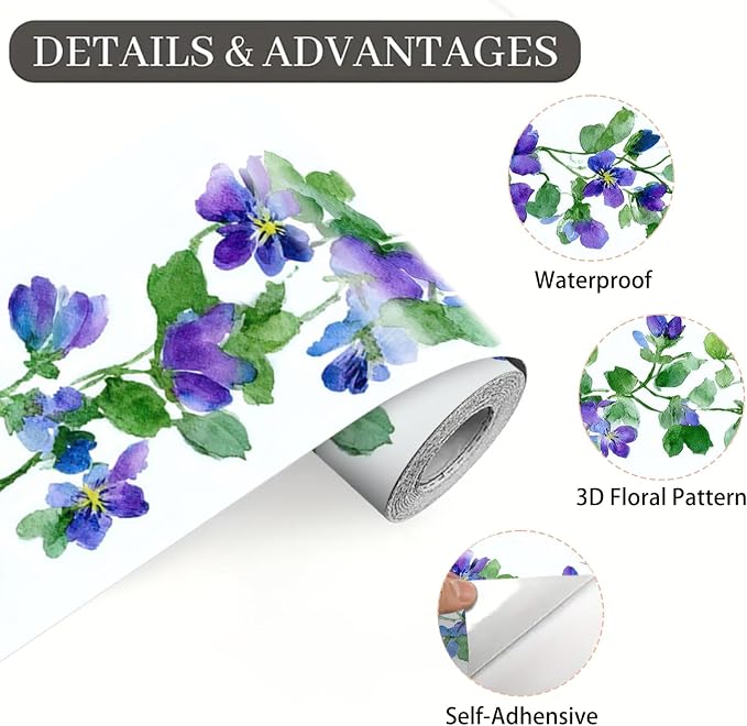 Purple Blue Floral Wallpaper Border 196x4 Inch Peel and Stick Wall Border Self - Image 9