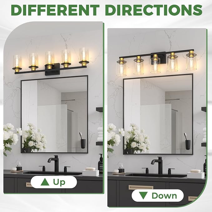 DORESshop Bathroom Light Fixtures, 5-Light Gold and Black Bathroom Lighting - Image 7