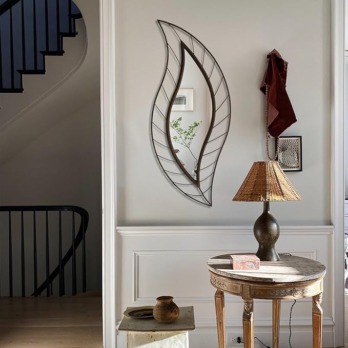 ironsmithn Decorative Wall Mirror, Leaf Design Metal Frame - Image 2