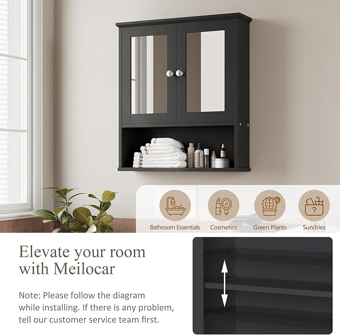 Bathroom Wall Cabinet with Mirror, Bathroom Mirror Cabinet Wall Mounted - Image 6