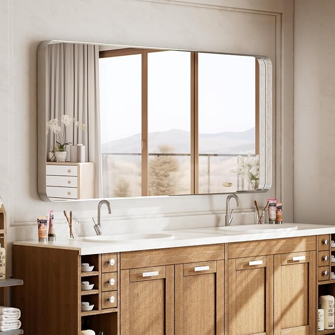 VooBang Bathroom Mirror 30x48 inch, Modern Round Corner Bathroom Vanity Mirror - Image 5