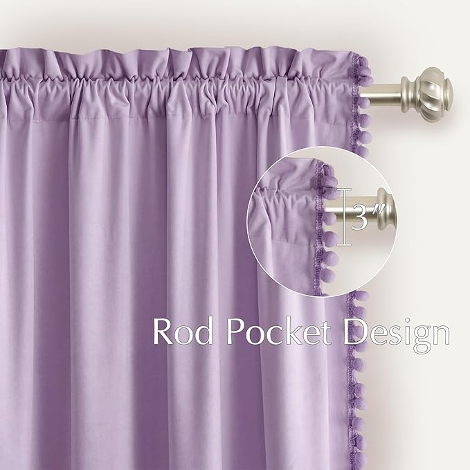NICETOWN Lilac Purple Velvet Curtains 96 Inch Length – Pom Pom Room Darkening - Image 5