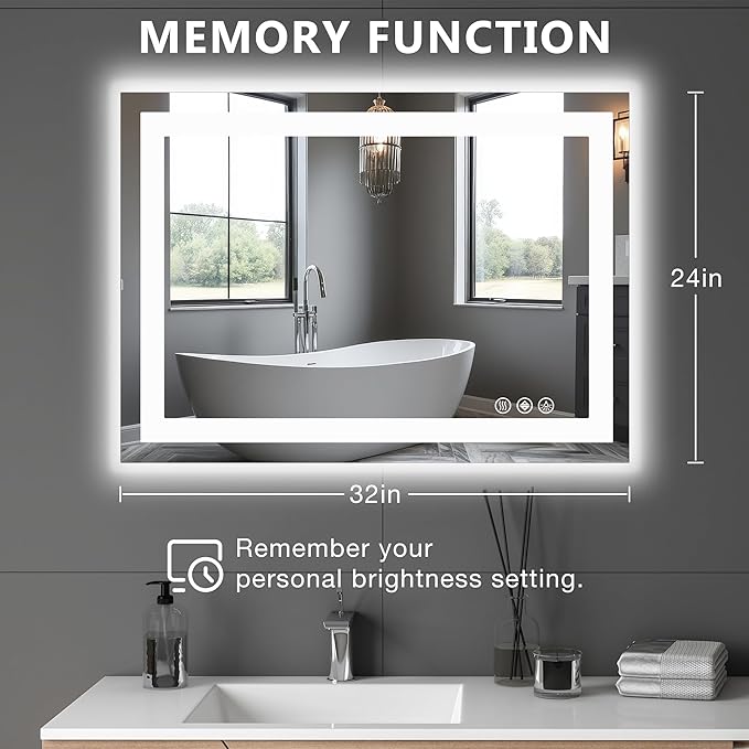 DUMOS 24.1"x32.1" LED Bathroom Mirror, Smart Anti-Fog Bathroom Vanity Mirror - Image 2