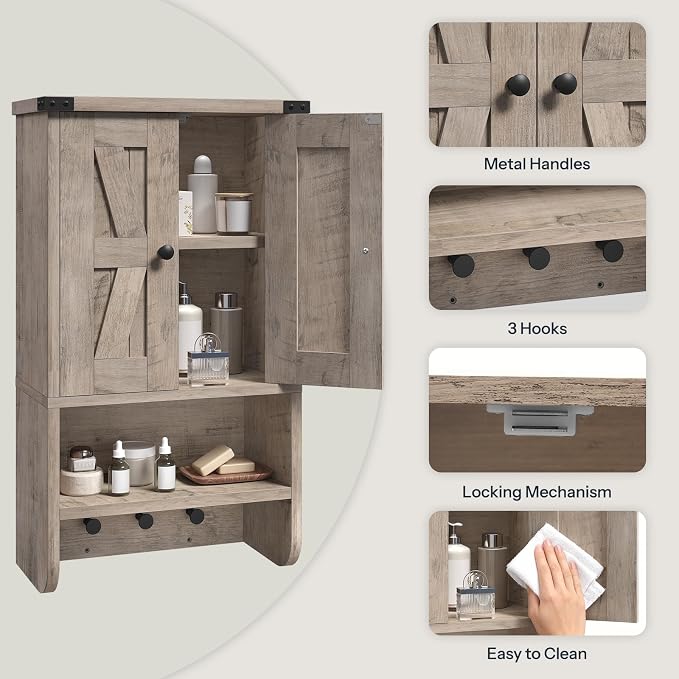 MAHANCRIS Bathroom Wall Cabinet, Farmhouse Medicine Cabinet - Image 6