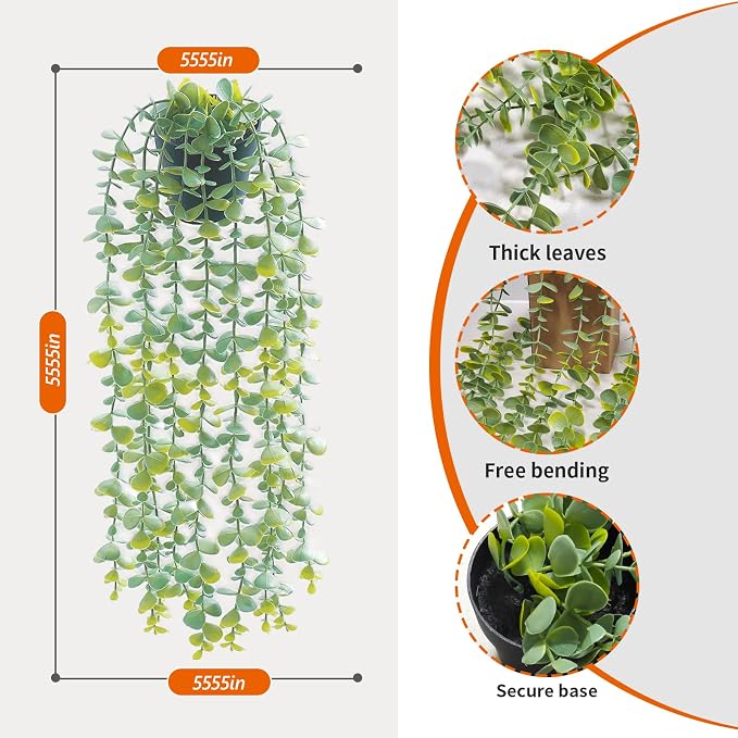 Freyalife 1Pcs Fake Plants Eucalyptus, Artificial Potted Faux Hanging Plants - Image 6