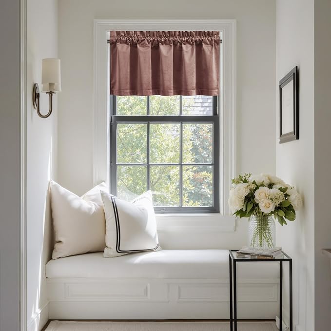 NICETOWN Velvet Cafe Windows Valance, Dusty Rose Pink Window Treatment - Image 6