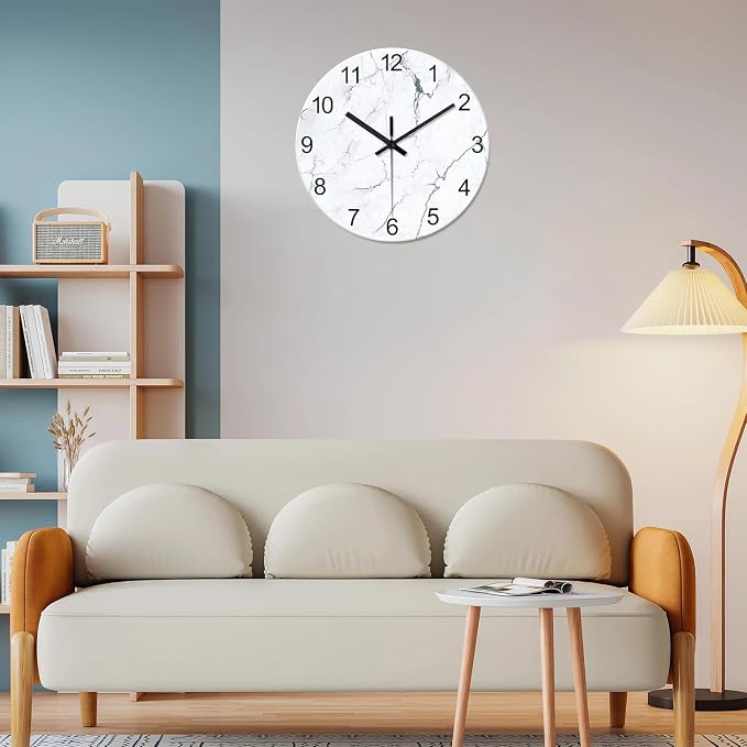 White Marble Glass Wall Clocks Battery Operated 20 Inch Large Abstract - Image 6