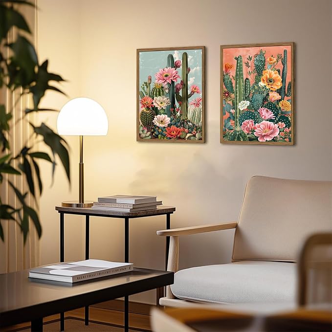 Framed Mexican Cactus Canvas Wall Art Set of 2, Vintage Desert Floral Wall - Image 9
