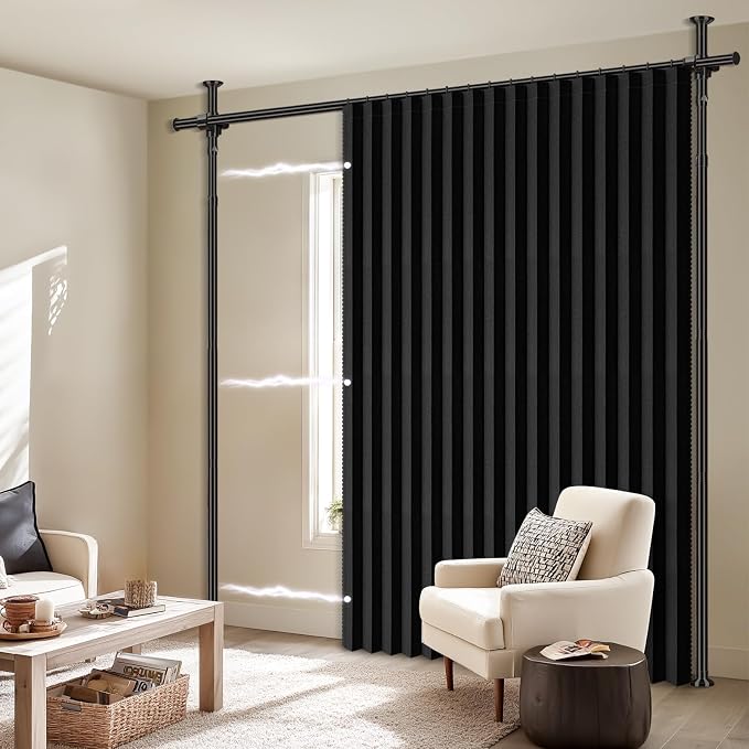 100% Blackout Room Divider Curtains Sets Black 1 Panel W100 x L84in No Drill - Image 7