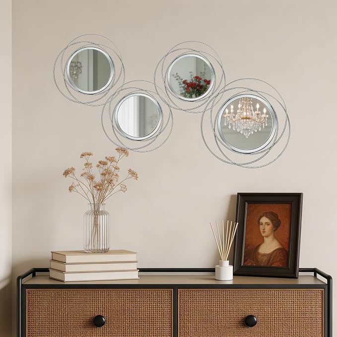 4 Piece Gold Round Wall Mirror Set Modern Metal Circle Home Decor - Image 2