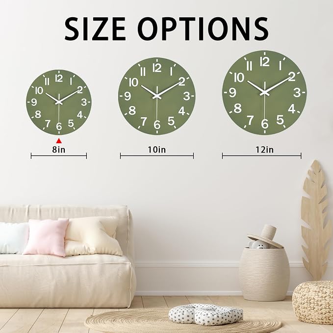 HZDHCLH Wall Clock 8 Inch Silent Non Ticking Wood Battery Operated Green Wooden - Image 5