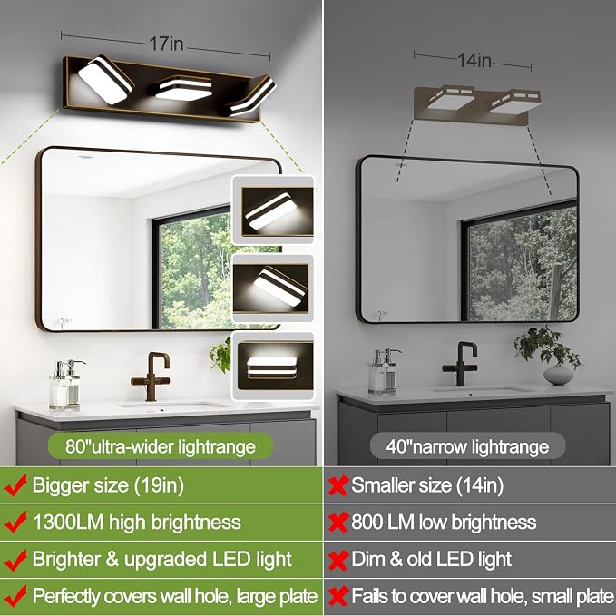 360° Rotate LED Bathroom Vanity Light Fixtures, 1300LM Acrylic Brown and Gold - Image 5
