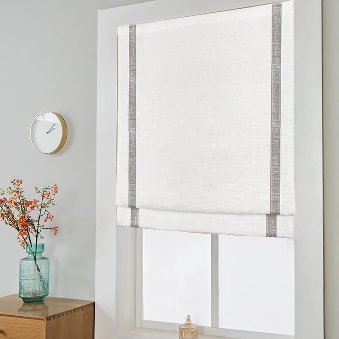Cordless Roman Shades for Windows, Fabric Insulated Thermal Roman Blinds for - Image 2