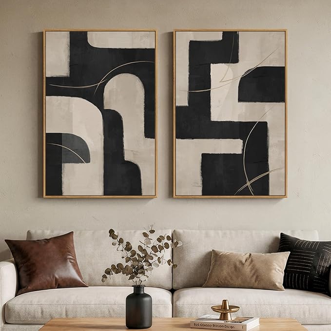 Large Framed Modern Neutral Abstract Wall Art, Geometric Pictures by Cuspin