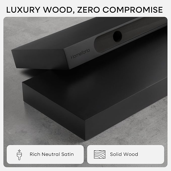 Homeforia Black Floating Shelves 24 inch, High End Solid Real Wood 24inch - Image 4
