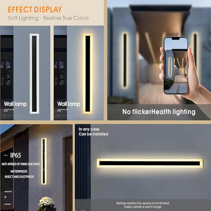 59inch-2Pack Long Outdoor Modern LED Wall Light, 45W Waterproof IP65 Warm White - Image 4