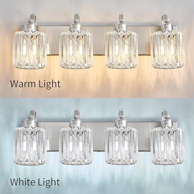 4 Lights Brushed Nickel Vanity Light Crystal Wall Light Bathroom Light Fixtures - Image 3