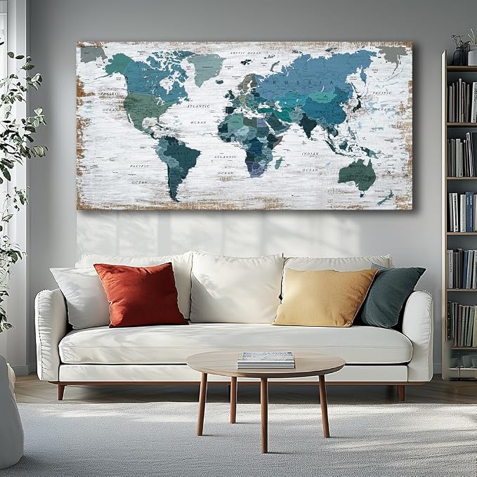Teal Decor map of the world Canvas Wall Art Pictures - Image 6
